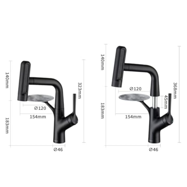 LakeBayMZC Robinet de lavabo avec douchette extractible, mitigeur monocommande pour lavabo à poser, avec 6 types de jet d'eau, douchette extensible, noir mat – Image 3