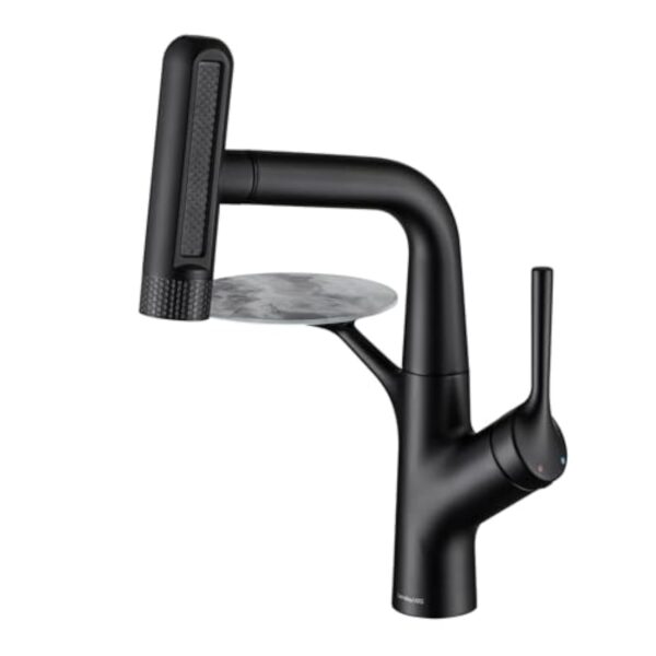 LakeBayMZC Robinet de lavabo avec douchette extractible, mitigeur monocommande pour lavabo à poser, avec 6 types de jet d'eau, douchette extensible, noir mat – Image 10