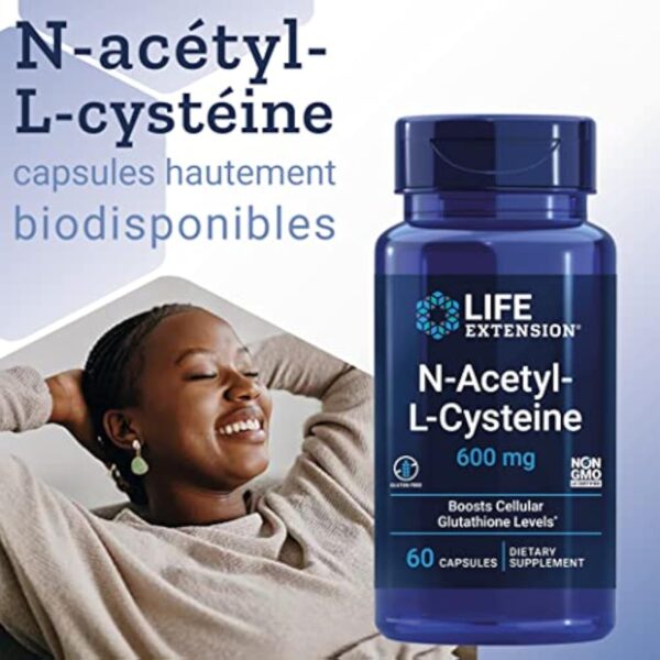 Life Extension, N-Acetyl-Cysteine (NAC), 600mg Dépôt, 1 Capsule tous les 3 Jours, 60 Capsules végétalien, Végétarien, Sans Gluten, Sans Soja, Sans OGM – Image 3