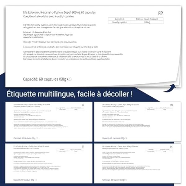 Life Extension, N-Acetyl-Cysteine (NAC), 600mg Dépôt, 1 Capsule tous les 3 Jours, 60 Capsules végétalien, Végétarien, Sans Gluten, Sans Soja, Sans OGM – Image 8