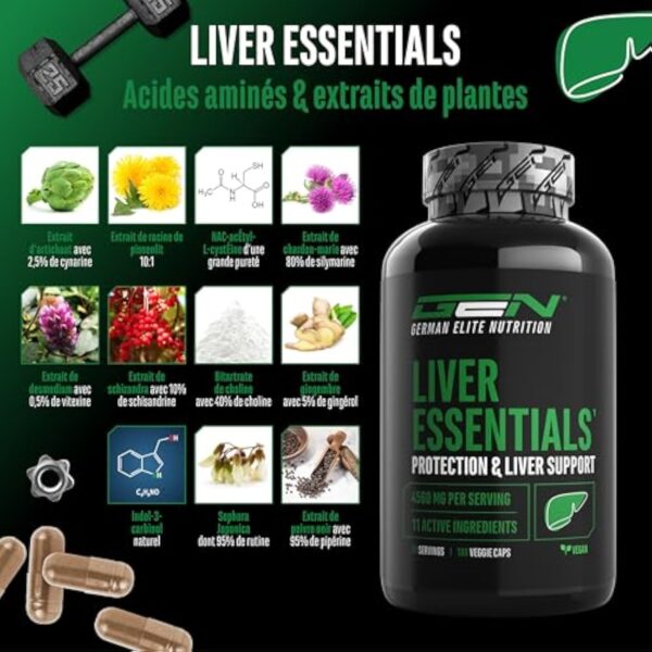 Liver Essentials - 180 gélules - Complexe hautement dosé avec chardon-marie, choline, NAC, artichaut, pissenlit, schizandra, extrait de gingembre, indol-3-carbinol, desmodium, rutine - végétalien – Image 5