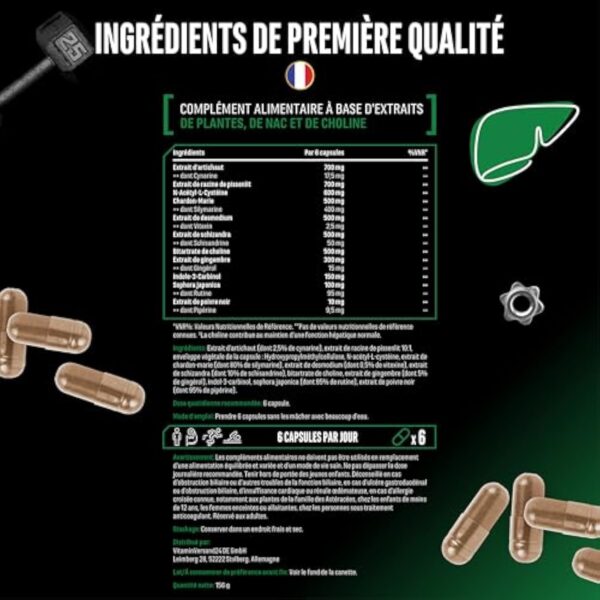 Liver Essentials - 180 gélules - Complexe hautement dosé avec chardon-marie, choline, NAC, artichaut, pissenlit, schizandra, extrait de gingembre, indol-3-carbinol, desmodium, rutine - végétalien – Image 7