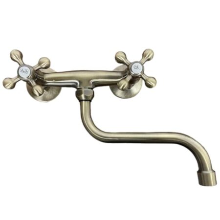 Mélangeur Mural de Cuisine Style Rétro – Robinet à Deux Poignées en Laiton, Finition Bronze/Vieux Laiton, Design Vintage pour Évier