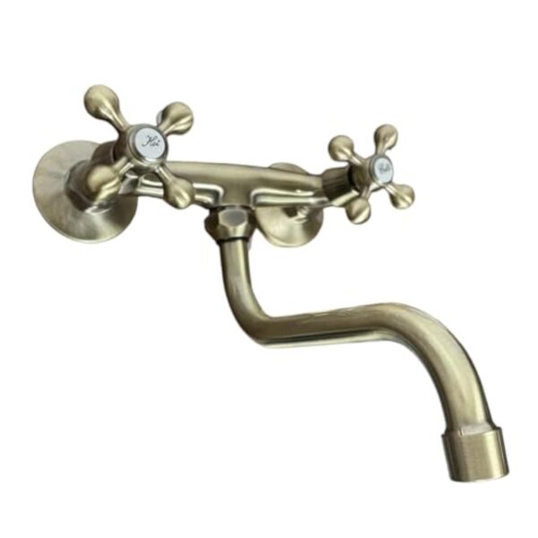 Mélangeur Mural de Cuisine Style Rétro – Robinet à Deux Poignées en Laiton, Finition Bronze/Vieux Laiton, Design Vintage pour Évier – Image 3