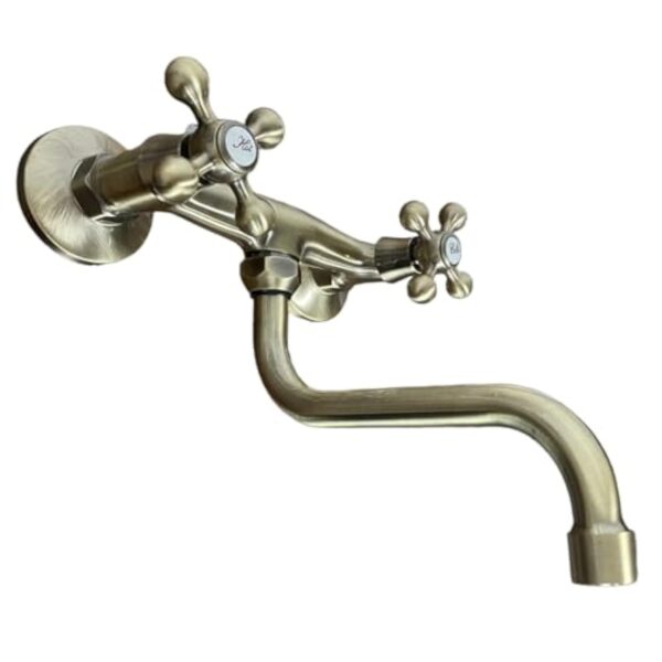 Mélangeur Mural de Cuisine Style Rétro – Robinet à Deux Poignées en Laiton, Finition Bronze/Vieux Laiton, Design Vintage pour Évier – Image 4