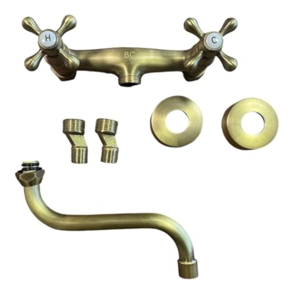 Mélangeur Mural de Cuisine Style Rétro – Robinet à Deux Poignées en Laiton, Finition Bronze/Vieux Laiton, Design Vintage pour Évier – Image 6