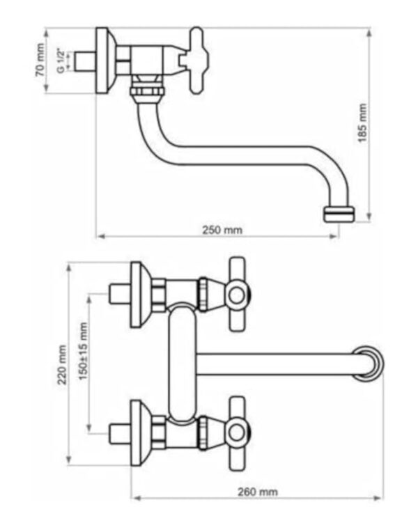Mélangeur Mural de Cuisine Style Rétro – Robinet à Deux Poignées en Laiton, Finition Bronze/Vieux Laiton, Design Vintage pour Évier – Image 7