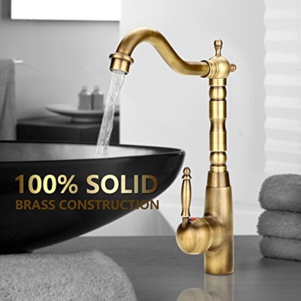 Mélangeur de robinet de tuyau d'eau froide chaude Antique rétro en laiton massif évier robinet mitigeur avec trou unique une poignée tête de lavabo pour cuisine salle de bain – Image 4