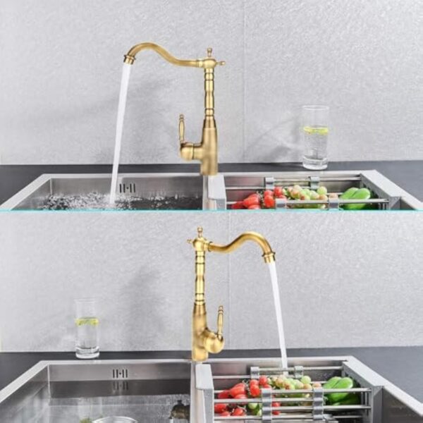 Mélangeur de robinet de tuyau d'eau froide chaude Antique rétro en laiton massif évier robinet mitigeur avec trou unique une poignée tête de lavabo pour cuisine salle de bain – Image 6