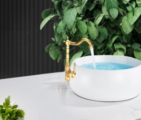 Mélangeur de robinet de tuyau d'eau froide chaude Antique rétro en laiton massif évier robinet mitigeur avec trou unique une poignée tête de lavabo pour cuisine salle de bain – Image 7