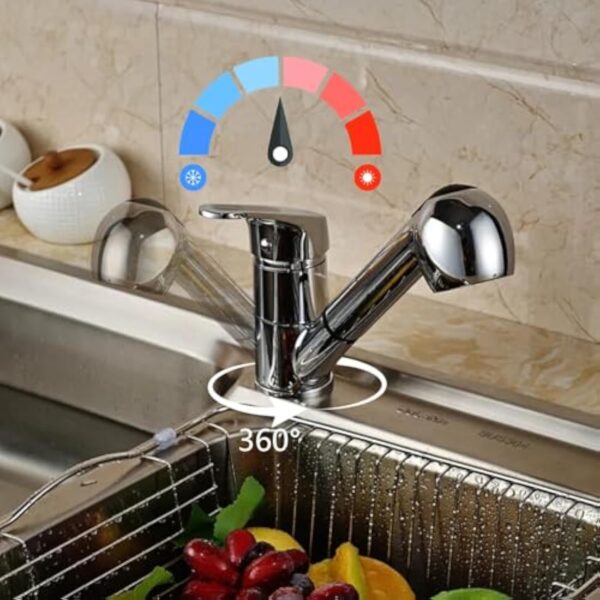 Minnhua Mitigeur Cuisine avec Douchette Extractible Robinet de Cuisine Pivotant 360°Robinet Cuisine Robinet Evier de Cuisine Mitigeur Evier en Laiton Robinetterie de Cuisine Froide et Chaude Chromé – Image 7