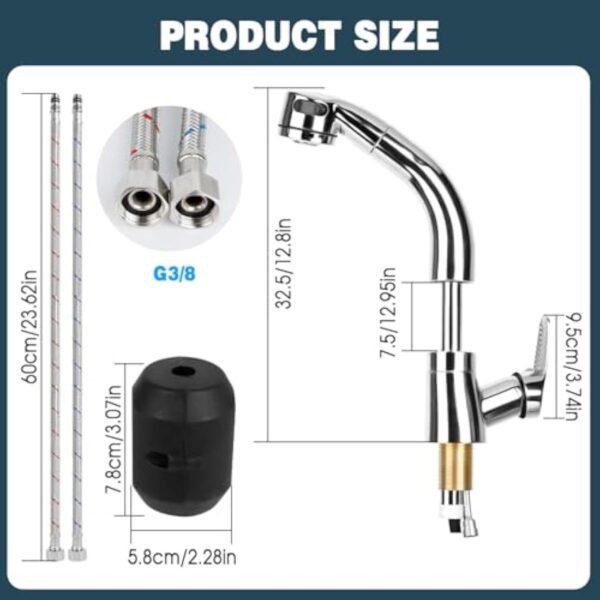 Mitigeur de Cuisine Extractible,2 Modes de Pulvérisation Robinet Cuisine avec Douchette Extractible,Robinet d'Évier de Cuisine Rotatif à 360 pour Évier Cuisine ou Lavabo,Froid&Chaud Disponible,Argent – Image 3