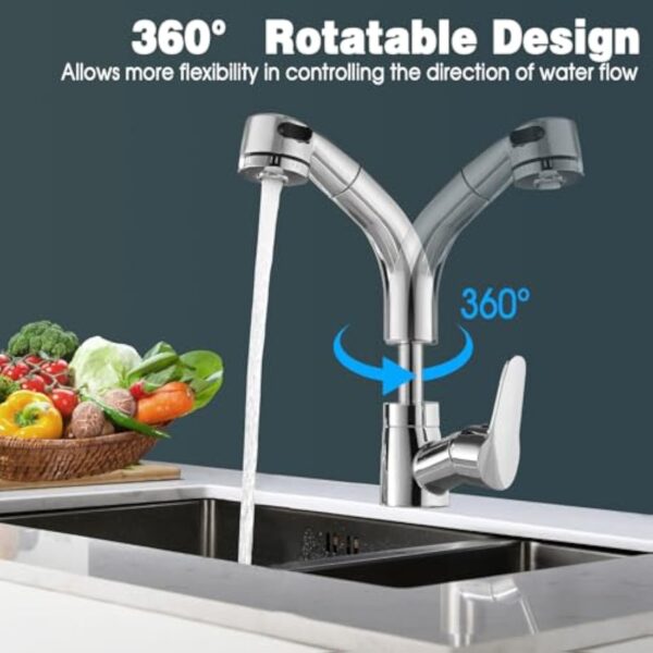 Mitigeur de Cuisine Extractible,2 Modes de Pulvérisation Robinet Cuisine avec Douchette Extractible,Robinet d'Évier de Cuisine Rotatif à 360 pour Évier Cuisine ou Lavabo,Froid&Chaud Disponible,Argent – Image 4