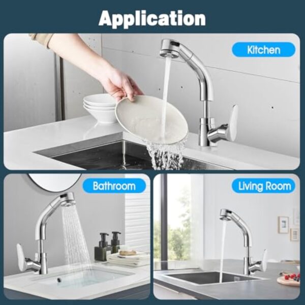Mitigeur de Cuisine Extractible,2 Modes de Pulvérisation Robinet Cuisine avec Douchette Extractible,Robinet d'Évier de Cuisine Rotatif à 360 pour Évier Cuisine ou Lavabo,Froid&Chaud Disponible,Argent – Image 8