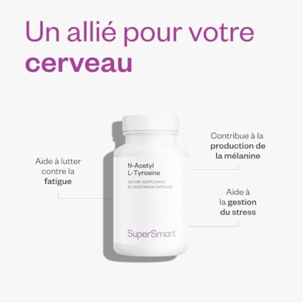 N-Acetyl L-Tyrosine 900 mg - Absorption et Biodisponibilité maximales - Régulation de l’Humeur - Synthèse des Neurotransmetteurs - Production Mélanine - Vegan - SuperSmart – Image 4