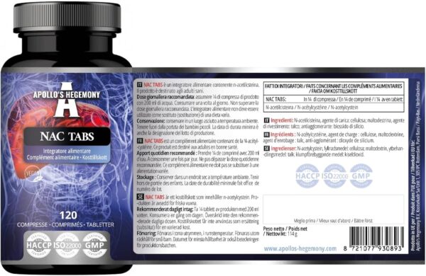 NAC 150 mg - N-Acetyl L-Cysteine 120 comprimés végétaliens - 480 portions - 16 mois d'approvisionnement - Supplément alimentaire d'acides aminés pour soutenir la fonction hépatique - Apollo's Hegemony – Image 3