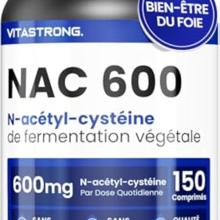NAC N-Acetyl-Cysteine 600mg de Fermentation Végétale, Précurseur du Glutathion, Complément NAC 150 Comprimés Vegan Acétylcystéine 600 mg (1 par Jour pendant 5 Mois), Qualité Premium Vitastrong