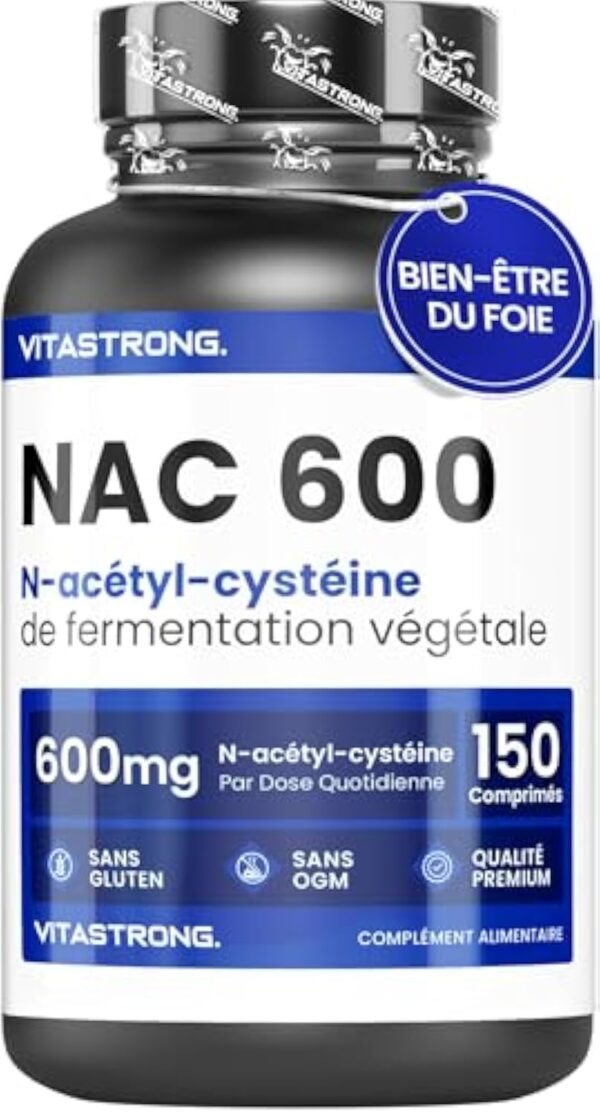 NAC N-Acetyl-Cysteine 600mg de Fermentation Végétale, Précurseur du Glutathion, Complément NAC 150 Comprimés Vegan Acétylcystéine 600 mg (1 par Jour pendant 5 Mois), Qualité Premium Vitastrong