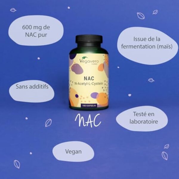 NAC N-Acetyl-Cysteine 600mg | Forme Pure : Haute Biodisponibilité | 180 Gélules | Sans Additifs | Antioxydant Puissant | VEGAN | Vegavero® – Image 5