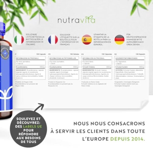 NAC N-Acetyl-Cysteine 600mg, Biodisponible & Absorption Rapide - Sans Gluten - Fabriqué au Royaume-Unis - N-Acétylcystéine 150 Capsules Véganes - 5 Mois de de Cure - Nutravita – Image 6