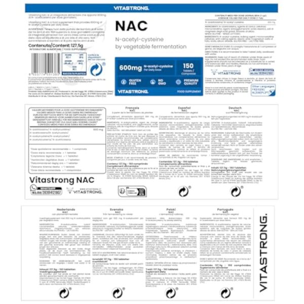 NAC N-Acetyl-Cysteine 600mg de Fermentation Végétale, Précurseur du Glutathion, Complément NAC 150 Comprimés Vegan Acétylcystéine 600 mg (1 par Jour pendant 5 Mois), Qualité Premium Vitastrong – Image 8