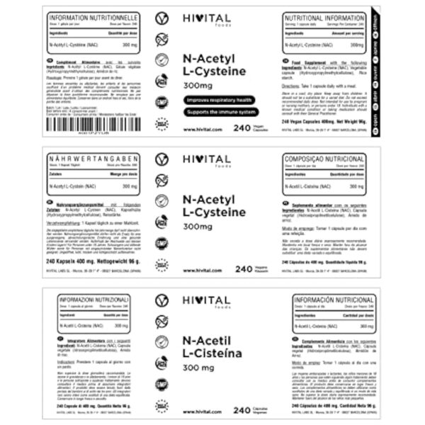 NAC N-Acetyl L-Cysteine 300 mg. 240 gélules végétaliennes pour 8 mois de traitement. N-acétylcystéine à haute absorption. Fabriqué en Europe par HIVITAL – Image 3