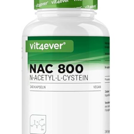 NAC - N-acétyl L-cystéine 240 gélules de 800 mg chacune - 8 mois d'approvisionnement - Forme naturelle - Vegan - Hautement dosé