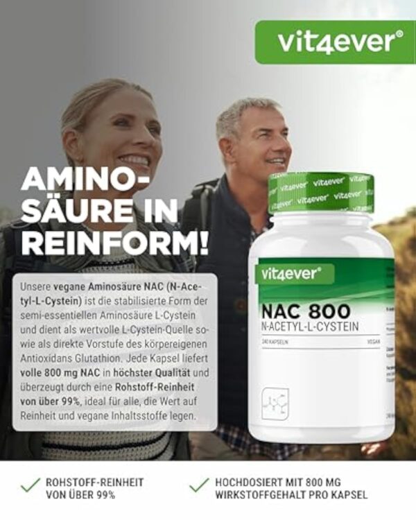 NAC - N-acétyl L-cystéine 240 gélules de 800 mg chacune - 8 mois d'approvisionnement - Forme naturelle - Vegan - Hautement dosé – Image 3