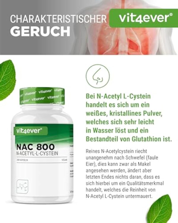 NAC - N-acétyl L-cystéine 240 gélules de 800 mg chacune - 8 mois d'approvisionnement - Forme naturelle - Vegan - Hautement dosé – Image 4