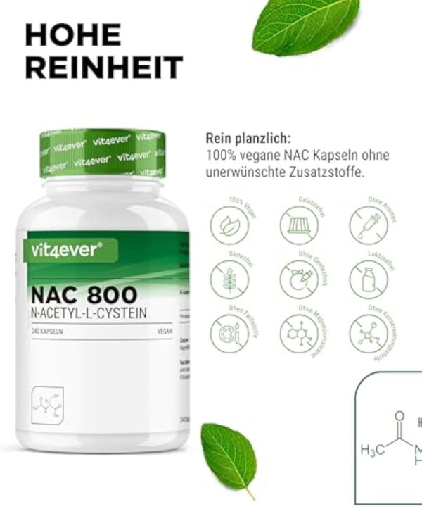 NAC - N-acétyl L-cystéine 240 gélules de 800 mg chacune - 8 mois d'approvisionnement - Forme naturelle - Vegan - Hautement dosé – Image 5