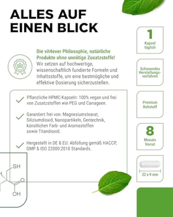 NAC - N-acétyl L-cystéine 240 gélules de 800 mg chacune - 8 mois d'approvisionnement - Forme naturelle - Vegan - Hautement dosé – Image 6