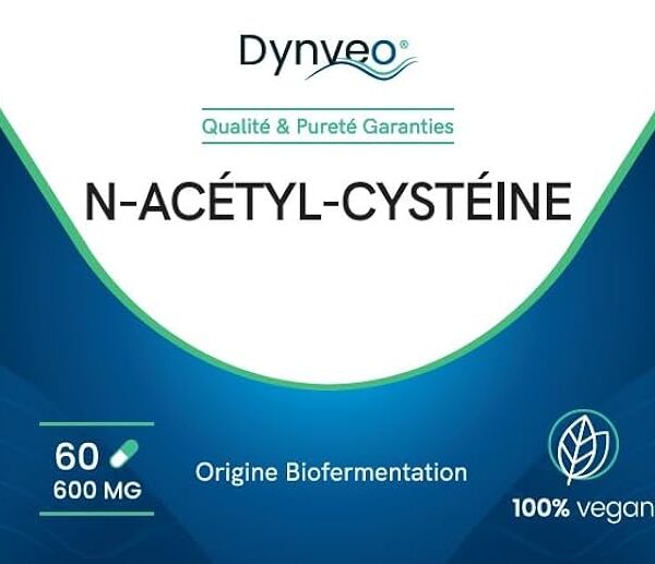 NAC N-acétylcystéine pure - 600mg / 60 Gélules - Bio-fermentation Naturelle - Acide Aminé précurseur du glutathion - Détoxification - Sans Additifs - Grade Pharmaceutique - Vegan - Dynveo