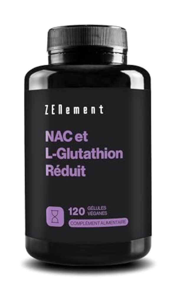 NAC avec L-Glutathion - Formule Premium : Glutathion réduit avec un précurseur N-Acétyl-Cystéine - Fortement Dosé, Haute Biodisponibilité - 120 gélules véganes - Zenement – Image 2