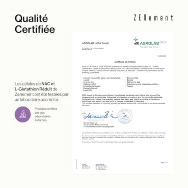 NAC avec L-Glutathion - Formule Premium : Glutathion réduit avec un précurseur N-Acétyl-Cystéine - Fortement Dosé, Haute Biodisponibilité - 120 gélules véganes - Zenement – Image 6