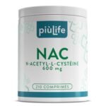 NAC n-acetyl-cysteine 600 mg 210 Comprimés PiùLife, 1 par Jour, Complément Antioxydant Puissant, Dérivé Stable de la L cysteine, Synthèse du Glutathion, Soutien du Système Immunitaire