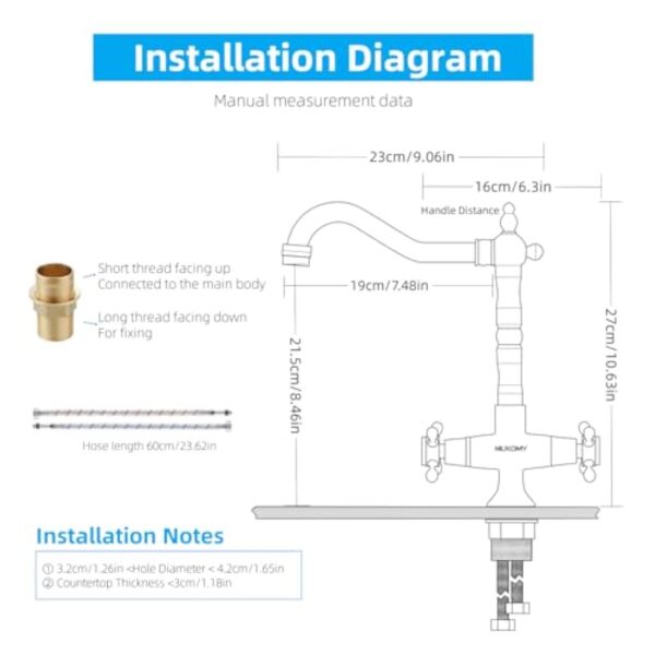 NIUKOMY Rétro Mitigeur Cuisine Bronze, Robinet Lavabo en Laiton Antique à Double Poignée, Rotatif à 360° Mitigeur Cuivre de Salle de Bain Chaud et Froid – Image 3
