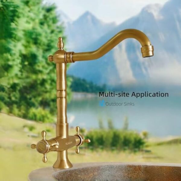 NIUKOMY Rétro Mitigeur Cuisine Bronze, Robinet Lavabo en Laiton Antique à Double Poignée, Rotatif à 360° Mitigeur Cuivre de Salle de Bain Chaud et Froid – Image 8