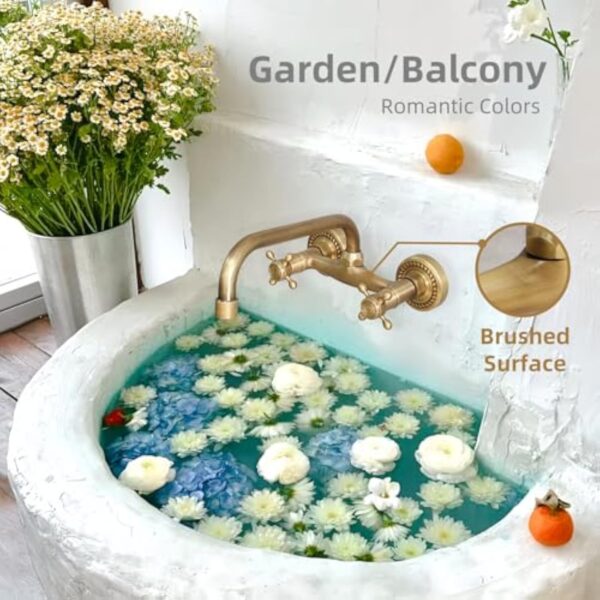 NIUKOMY Robinet Cuisine Mural Bronze Antique, Rotatif à 360° Mitigeur D'évier Murale Laiton, Retro Double Poignée Robinets Mélangeur pour Salle de Bain Cuisine, Bec 24cm – Image 8
