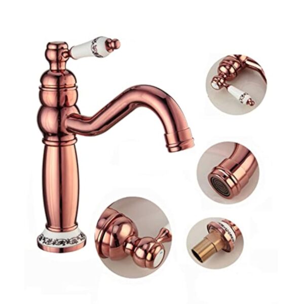 PHKO Lavabo de Salle de Bain s rétro, Robinet d'évier en Laiton Robinet de Salle de Bain Eau Chaude et Froide, Robinet de Salle de Bain Vintage, Robinet d'évier de Salle de Bain à Levier Unique, – Image 3