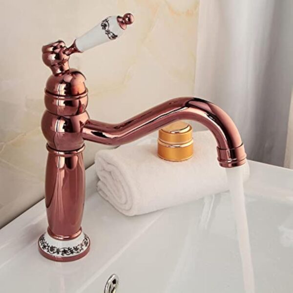 PHKO Lavabo de Salle de Bain s rétro, Robinet d'évier en Laiton Robinet de Salle de Bain Eau Chaude et Froide, Robinet de Salle de Bain Vintage, Robinet d'évier de Salle de Bain à Levier Unique, – Image 5
