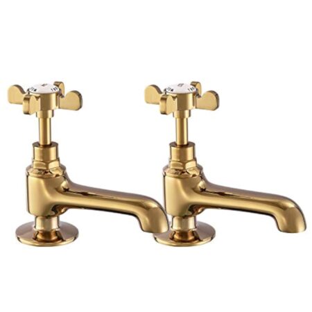 Paire de robinets piliers de lavabo en or poli pour évier chaud et froid à levier croisé double robinet de salle de bain victorien traditionnel vintage victorien Peppermint