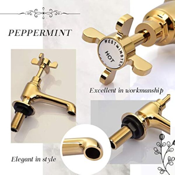 Paire de robinets piliers de lavabo en or poli pour évier chaud et froid à levier croisé double robinet de salle de bain victorien traditionnel vintage victorien Peppermint – Image 6