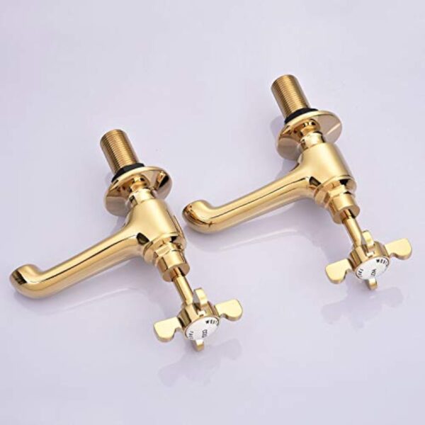 Paire de robinets piliers de lavabo en or poli pour évier chaud et froid à levier croisé double robinet de salle de bain victorien traditionnel vintage victorien Peppermint – Image 10