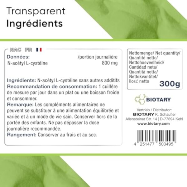 Poudre NAC | 300 g par sachet | 12 mois de stock | Cuillère doseuse | N-acétyl L-cystéine | Végétalien | Testé en laboratoire | Hautement dosé – Image 4