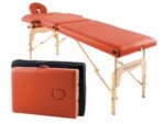 QUIRUMED Table de Massage Pliante en Bois Easy, Couleur Orange, 182 x 60 cm, Similicuir, Portable, Tête Amovible Légère, Trou pour Le Visage, Hauteur Réglable, Jusqu'à 120 kg