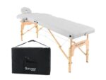 QUIRUMED Table de Massage Pliable en Bois Easy, Couleur Blanche, 186 x 66 cm, Table de Massage, Massage physiothérapie, Similicuir tête articulée, Hauteur réglable, 2 Corps