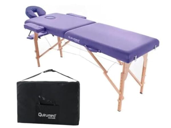 QUIRUMED Table de Massage Pliable en Bois Easy, Couleur Violet, 194 x 70 cm, Table de Massage, Massage physiothérapie, Similicuir tête articulée, Hauteur réglable, 2 Corps jusqu'à 150 kg