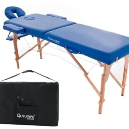 QUIRUMED Table de Massage Pliable en Bois Easy, Couleur Bleue, 194 x 70 cm, Table de Massage, Massage physiothérapie, Similicuir tête articulée, Hauteur réglable, 2 Corps jusqu'à 150 kg