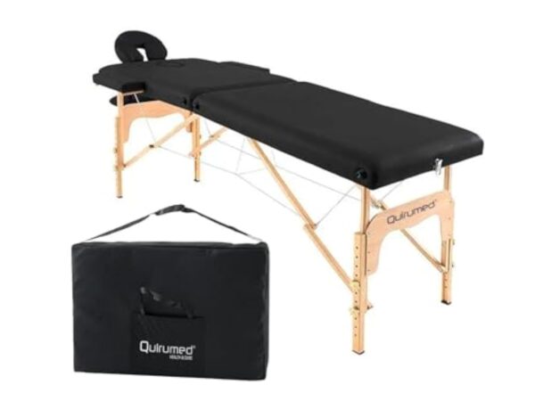 QUIRUMED Table de Massage Pliable en Bois Easy, Couleur Noire, 186 x 66 cm, Table de Massage, Massage physiothérapie, Similicuir tête articulée, Hauteur réglable, 2 Corps – Image 2