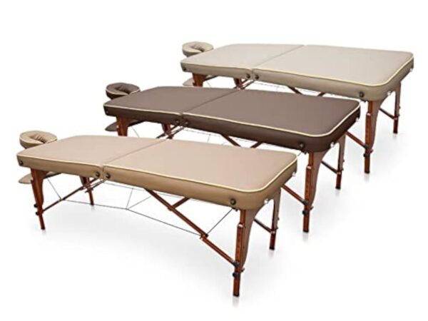 QUIRUMED Table de Massage pour Spa, Portable en Bois, Beige, Bois Verni, Similicuir, Rembourrage Haute densité, Hauteur réglable, Pliable, tête Amovible, jusqu'à 210 kg – Image 3